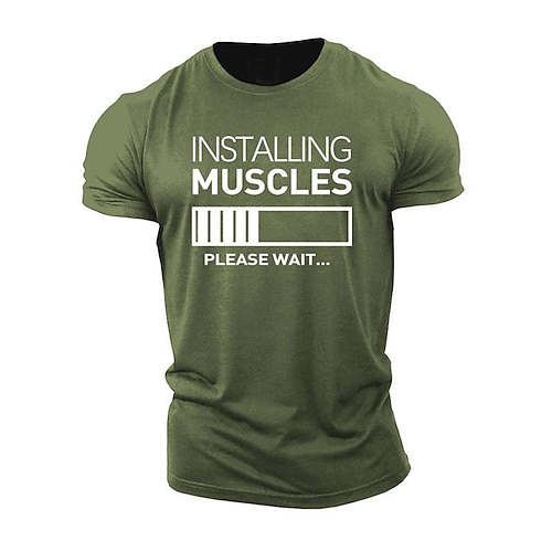 Herren Lustiges Fitness T-Shirt - Muskeln werden installiert bitte warten Grafik T-Shirt für Workout Fitness Kurzarm