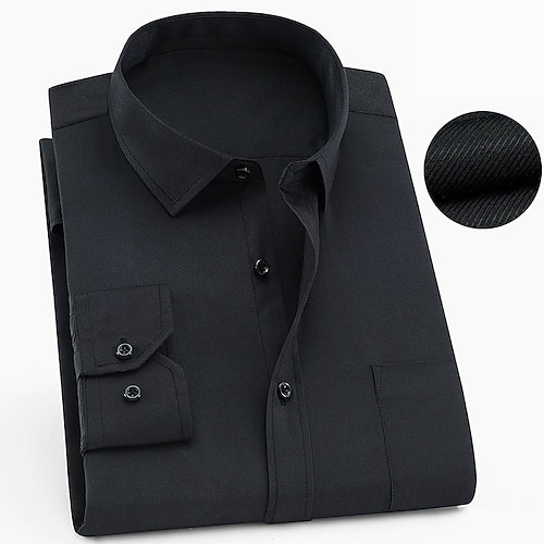 Herren Oberhemd Schwarz Weiß Rosa Langarm Glatt Umlegekragen Sommer Frühling Sommer Hochzeit Outdoor Bekleidung Vordertasche Image
