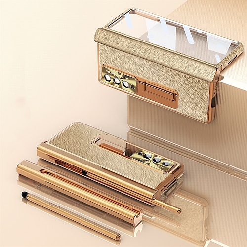 Handy Hülle Handyhüllen Für Samsung Galaxy Z Fold 6 Z Fold 5 Z Fold 4 Z Fold 3 Leder Stoßrahmen Flip Stifthalter Einfarbig PC PU-Leder Image