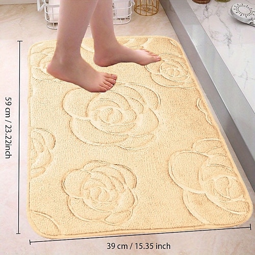 1 Stück Badvorleger, Rosenblüten-Muster, Badezimmer-Badematte, Flanell, rutschfester Teppich, Badewannen-Bodenteppich, Duschraum-Fußmatte, Memory-Schaum-Matte, waschbarer Teppich Image