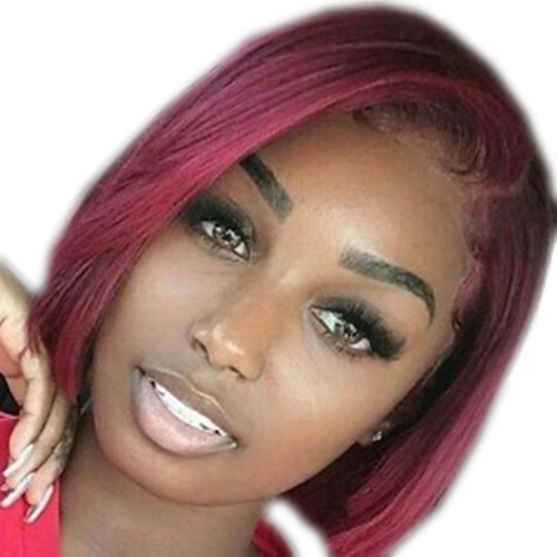 Synthetische Perücken Glatt Asymmetrischer Haarschnitt Maschinell gefertigt Perücke Kurz Burgund Schwarz Blond Synthetische Haare 11 Zoll Damen Rot Gelb / Freizeitskleidung Image