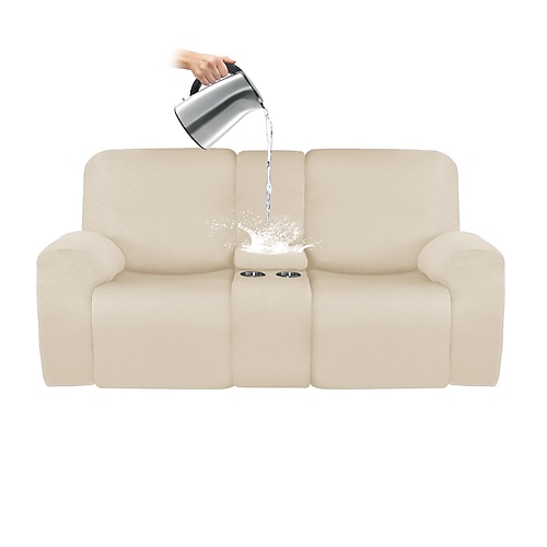 wasserdichte Liegesofa-Bezüge, burgunderfarben, Schonbezug für Zweisitzer mit Mittelkonsole, 8-teilige, dehnbare Sofabezüge für Zweisitzer, 2-Sitzer-Bezüge für Zweisitzer, dicke, weiche, waschbare Image