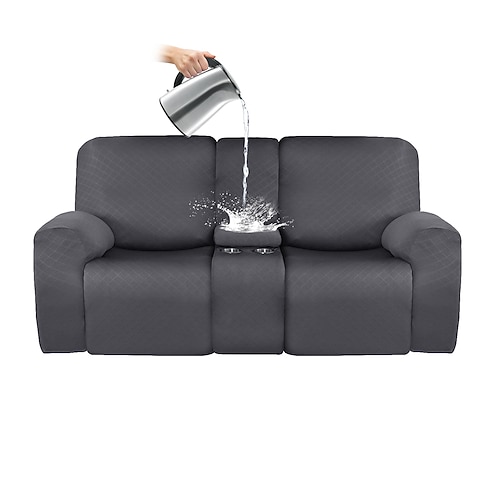 wasserdichte Liegesofa-Bezüge, burgunderfarben, Schonbezug für Zweisitzer mit Mittelkonsole, 8-teilige, dehnbare Sofabezüge für Zweisitzer, 2-Sitzer-Bezüge für Zweisitzer, dicke, weiche, waschbare Image