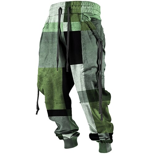 Farbblock Plaid / Karomuster Brautkleider schlicht Herren 3D-Druck Jogginghose Trainingshose Jogginghose Jogger Hosen Hose Outdoor Strasse Casual Polyester Rot Blau Braun S M L Mittlere Taillenlinie Image