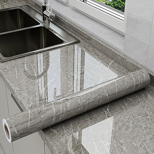 Coole Tapeten Marmor Küchentapete Wandbild Arbeitsplattenschutzpolster Herd Ölbeständig Wasserdicht Selbstklebend Schrank Feuchtigkeitsbeständig Feuerfest Hochtemperaturbeständig Verdickt Image