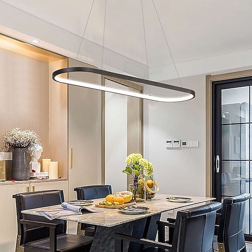 1-flammig 70c/90m led pendelleuchte 40w ovales design rechteckig aluminium schwarz lackiert moderne lampe für esszimmer restaurant kaffeebar 110-240v nur dimmbar mit fernbedienung Image