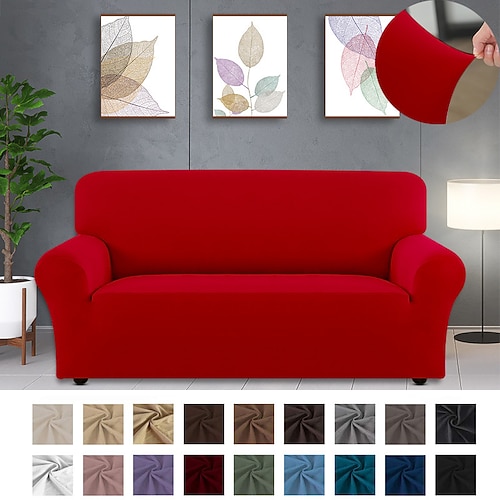 Stretch-Sofabezug, Schonbezug, burgunderfarben, elastisch, Sofagarnitur, Sessel, Loveseat, 4- oder 3-Sitzer, L-förmiges Sofa, Möbelschutz, Anti-Rutsch-Bezug, weich, waschbar Image