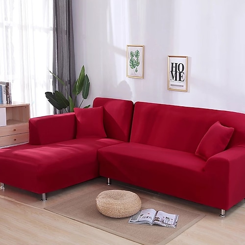 Burgunderroter Stretch-Sofabezug, Schonbezug, elastische Sofagarnitur, Sessel, Loveseat, 4- oder 4- oder 3-Sitzer, L-Form, grau, massiv, weich, strapazierfähig, waschbar Image