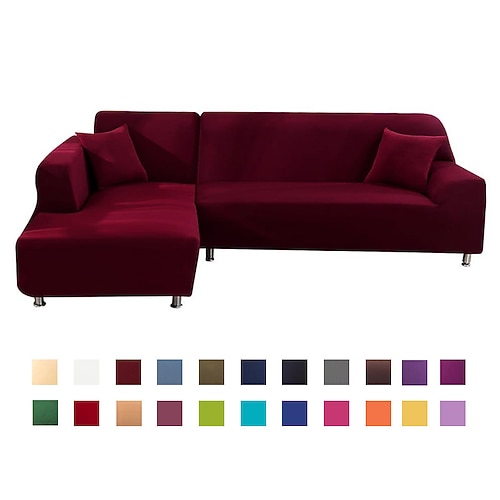 Burgunderroter Stretch-Sofabezug, Schonbezug, elastische Sofagarnitur, Sessel, Loveseat, 4- oder 4- oder 3-Sitzer, L-Form, grau, massiv, weich, strapazierfähig, waschbar Image