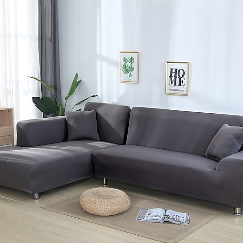 Burgunderroter Stretch-Sofabezug, Schonbezug, elastische Sofagarnitur, Sessel, Loveseat, 4- oder 4- oder 3-Sitzer, L-Form, grau, massiv, weich, strapazierfähig, waschbar Image
