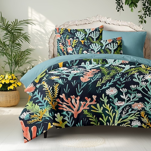 Bettbezug-Set mit tropischem Pflanzenmuster, weiches 3-teiliges Luxus-Baumwoll-Bettwäsche-Set, Heimdekoration, Geschenk, Doppelbett, King-Size-Bett, Queen-Size-Bett Image