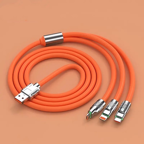 Multi-Ladekabel 3,9 Fuß USB A auf Lightning / Mikro / USB C 6 A Ladekabel Schnellladen 3 in 1 Flüssiges Kieselgel Für Samsung Xiaomi Huawei Handy-Zubehör Image