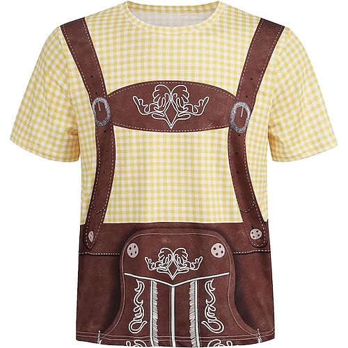 3D T-Shirt Ärmel T-Shirt Lederhosen Oktoberfestbier Bayerisch Grafik für Herren Erwachsene 3D-Druck für Oktoberfestbier Party Alltagstauglich Image