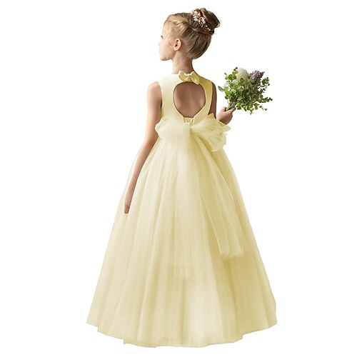 kinderkleidung Mädchen Blumenmädchen Kleid Party Kleid Feste Farbe Ärmellos Hochzeit Jahrestag Party Modisch bezaubernd Täglich Polyester Frühling Herbst Winter 2-12 Jahre Weiß Champagner Gelb Image