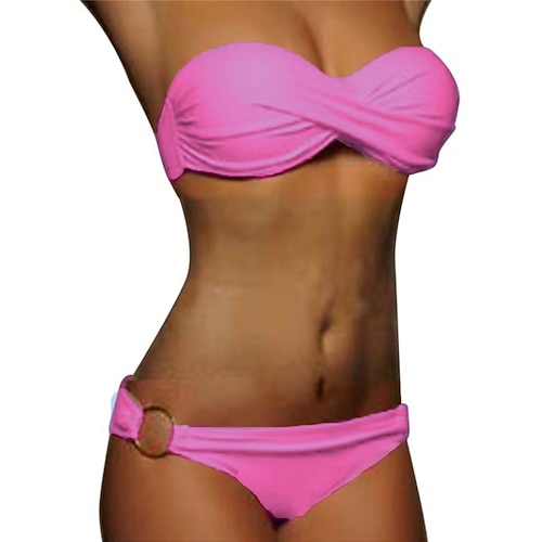 Damen Badeanzug Bikinis 2 Stück Cheeky-Bikinihose Bademode Rüschen 2 teilig Rückenfrei Sexy Strandbekleidung Sexy Glatt Einfarbig Trägerlos Ärmellos Badeanzüge Image