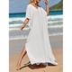Damen Weißes Kleid Casual kleid Sommerkleid kleid lang Gespleisst Verabredung Urlaub Strand Maxi Basic V Ausschnitt Halbe Ärmel Schwarz Weiß Gelb Farbe
