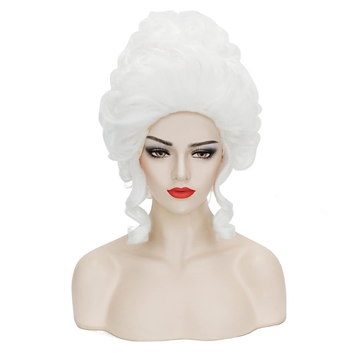Weiße Victoria Perücke für Rokoko Barock Kostüm 18. Jahrhundert Barock Perücke Haar Flauschiger Vintage Bienenkorb Silberne Königin Hof Perücke Hitzebeständige Frauen Karnevals Party Kleid Kostüm Image