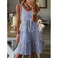 Damen Mini Kleid Petite Kleid Sundress Shift Kleid Rüsch Kleid Streetwear Urlaub Party Strand Reguläre Passform Streifen Gingham Ärmellos U-Ausschnitt Schwarz Blau Grün Sommer Frühling