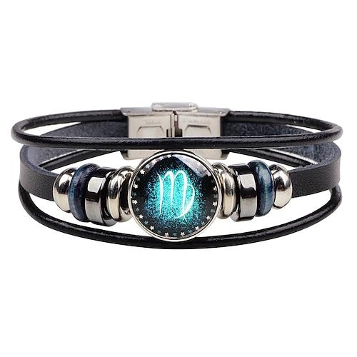 Herren Lederarmband 12 Konstellation Vintage Punk schwarz Sternzeichen Rock Hip-Hop Armband Schmuck