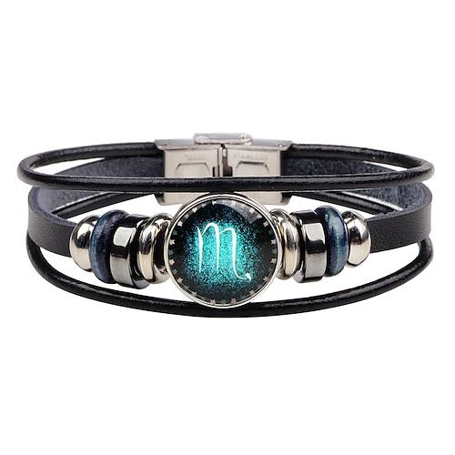 Herren Lederarmband 12 Konstellation Vintage Punk schwarz Sternzeichen Rock Hip-Hop Armband Schmuck