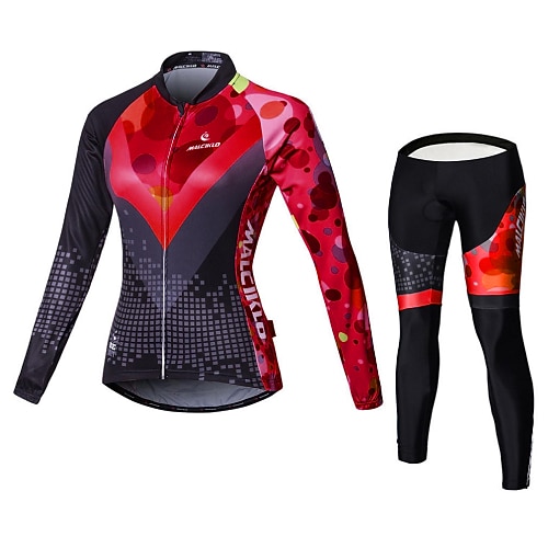 Damen Radtrikot mit Hose Langarm Mountainbike MTB Straßenradsport Herbst Winter Gelb Rot Blau Gemustert Klassisch Britisch Übergröße Fahhrad Fleece-Futter 3D-Polster Schnelltrocknend Image