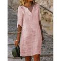 Damen Mini Kleid Petite Kleid T-Shirt Kleid Tee Kleid Shift Kleid Sommer Kleid Elegant Aktive Mode Outdoor Urlaub Arbeit Reguläre Passform Streifen Gingham Halbarm V-Ausschnitt Pink Blau Grau
