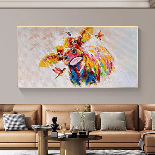 Mintura handgefertigte Ölgemälde mit abstrakten Tieren und Bullen auf Leinwand, Wandkunst, Dekoration, modernes Bild für Heimdekoration, gerolltes, rahmenloses, ungedehntes Gemälde Image