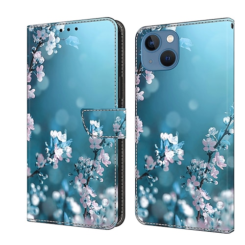 Handy Hülle Handyhüllen Für iPhone 16 15 14 Pro Max Plus 13 12 11 Pro Max Mini Brieftaschenhülle Flip-Cover Mit Ständer Magnetisch Kartenfach Schmetterling Blume Blumendruck TPU PU-Leder Image