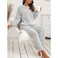 Damen-Pyjama-Sets aus Fleece, flauschig, flauschig, warm, reine Farbe, modisch, lässig, weich, für Zuhause, Alltag, Bett, Polyester, warm, atmungsaktiv, Rundhalsausschnitt, lange Ärmel, Hose, Herbst,