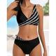 Damen Badeanzug Bikinis Übergröße Bademode 2 teilig Streifen Gestreift Push-Up Hosen Sommer Badeanzüge