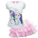 T-Shirt des Einhorns 2pcs der Kindermädchenamp;rock kleidungsset schleife kurzarm lila rosa fuchsia pferd einhorn cartoon schleife tüll baumwolle basic