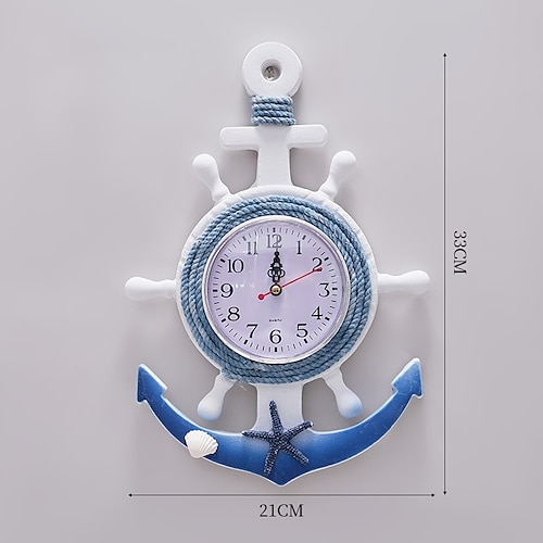 Blauer und weißer Ruder-Steuermann-Anker im mediterranen Stil, personalisierte Wanduhr, elektronische Uhr, Dekoration, Navigationsuhr, Büro, Zuhause, Ozean-Thema, Wandbehang Image