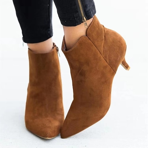 Schwarze Damenstiefeletten aus Wildlederimitat mit spitzer Spitze und kleinem Absatz – elegante Freizeit- und Abendschuhe fürs Büro und besondere Anlässe