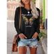 Damen T Shirt Schwarz Rosa Blau Schmetterling Buchstabe Bedruckt Langarm Casual Hawaiianisch Rundhalsausschnitt Lang Lockere Passform Schmetterling S