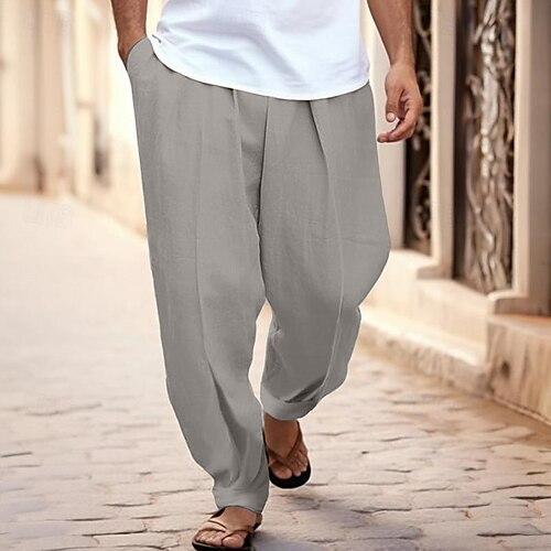 Herren Hose Hosen Sommerhosen Karottenhose mit schmal zulaufendem Schnitt Strandhose Vordertasche Falten Glatt Komfort Atmungsaktiv Casual Täglich Festtage Modisch Basic Schwarz Weiß