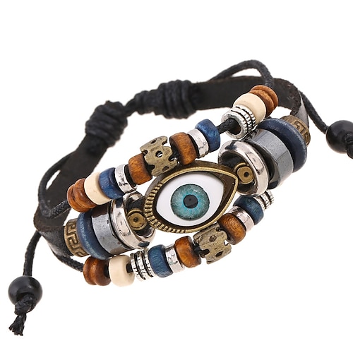 Herren Damen Lederarmbänder loom-Armband Layer-Look Böses Auge Modisch Einfach Leder Armband Schmuck Schwarz / Weiß / Blau Für Täglich Festtage Festival Image