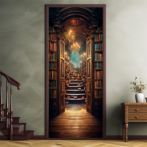 Magische Bücherregal-Türabdeckungen, Türteppich, Türvorhang, Dekoration, Hintergrund, Türbanner für Haustür, Bauernhaus, Urlaub, Party, Dekorationszubehör Image