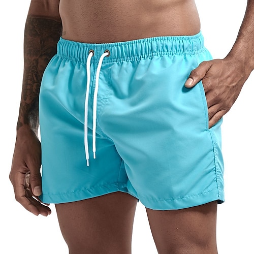 Herren-Badeshorts Badehose mit Mesh-Innenfutter Boardshorts schnell trocknende Unterteile atmungsaktiv dehnbar Kordelzug mit Taschen - Schwimmen Surfen Strand Wassersport einfarbig Frühling Sommer Image