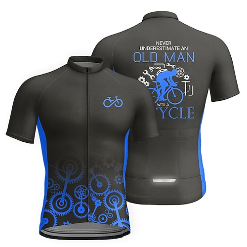 Herren Radtrikot Grafik Buchstaben Zahlen Lustig Kurzarm Fahhrad Trikot Oberteil mit 3 Gesäßtaschen Mountainbike MTB Straßenradsport Schnelltrocknend Reflektierende Streifen Rückentasche Image