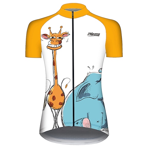 Damen Radtrikot Tiermotiv Elefant Giraffe Kurzarm Fahhrad Trikot Oberteil mit 3 Gesäßtaschen Mountainbike MTB Straßenradsport UV-beständig Schnelltrocknend Rückentasche Schweißableitend Sport Gelb Image