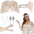 Elegant Vintage 1920s Der große Gatsby Ballkleid Handschuhe Halskette Flapper Stirnband Zubehörset Halskette Ohrring Der große Gatsby Damen Feder Glasperlen Silvester Leistung Umhang