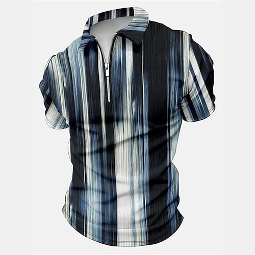 Herren Grafik Poloshirts mit Reißverschluss Golfshirt Kurzarm Polo-Shirts Hemden mit Kragen Lässig Urlaubskleidung Rave-Kleidung Party-Outfits 3D-Druck Viertelreißverschluss-Poloshirt Blau Weiß Gelb Image