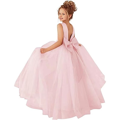 kinderkleidung Mädchen Blumenmädchen Kleid Party Kleid Feste Farbe Ärmellos Formal Leistung Hochzeit Gitter Prinzessin Süß Gitter Maxi Etuikleid Tüll-Kleid Sommer Frühling Herbst 2-12 Jahre 4-12 Jahre Image