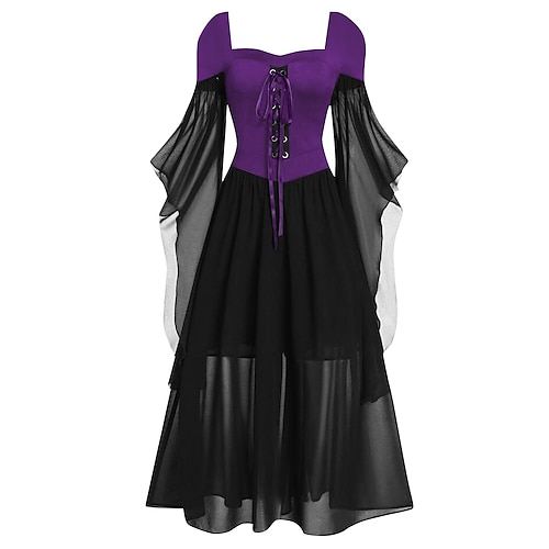 Retro Vintage Punk Gothic Mittelalterlich Kleid Hexe Kostüm Damen Fantasie Steampunk Walpurgisnacht Alltagstauglich Erwachsene Kleid Frühling Sommer Image