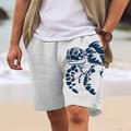 Herren-Shorts aus Baumwolle, Sommer-Shorts, Strand-Shorts, bedruckt, Kordelzug, elastischer Bund, bequem, atmungsaktiv, kurz, Outdoor, Urlaub, Ausgehen, Baumwollmischung, hawaiianisch, lässig, weiß,