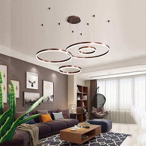4-Lichter LED 110W Ringkreis Kronleuchter LED moderne Pendelleuchten Goldkaffee für Wohnzimmer Barzimmer Büro 4 Schichten dimmbar mit Fernbedienung nur dimmbar mit Fernbedienung Image