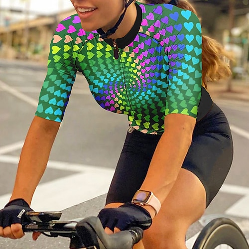 Damen Radtrikot Herz 3D Lustig Kurzarm Fahhrad Trikot Oberteil mit 3 Gesäßtaschen Mountainbike MTB Straßenradsport Schnelltrocknend Reflektierende Streifen Rückentasche Feuchtigkeitsableitend Sport Image