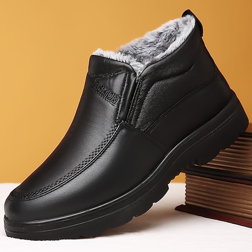 Warme Winterstiefeletten aus Kunstleder mit Kunstfellfutter für Herren – Schlupfdesign mit rutschfester Sohle für kaltes Wetter Image