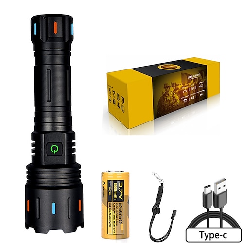 LED-Taschenlampen, wiederaufladbar, hohes Lumen, superhelle taktische Taschenlampe, zoombare, leistungsstarke Handtaschenlampen für den Notfall, Camping, Wandern, Geschenk Image