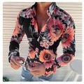 Herrenhemden Langarm Blumendruck Hemd Casual Camisa Masculina Herbst Winter Passform Slim Top Hawaiian